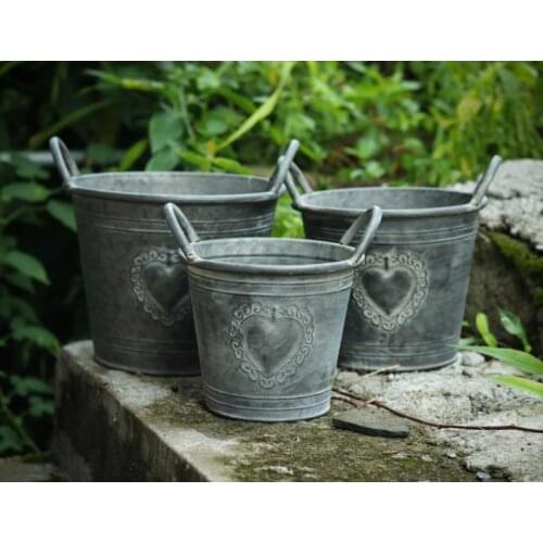 Stack 3 pieces galvanized zinc retro antique garden pots planter