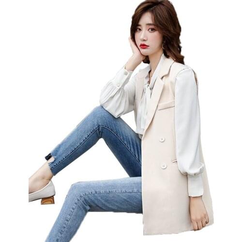 Spring Womens Sleeveless Jacket Long Vest New Female High-end Suit Collar Waistcoat Sleeveless Blazer Coat Lady Vest Top C773