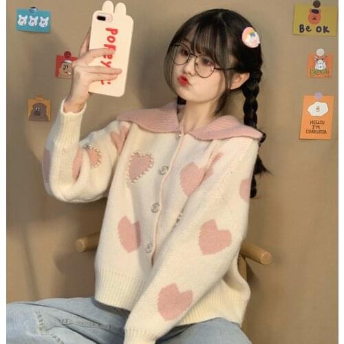 Japanese Kawaii Sailor Collar Preppy Style Sweaters Preppy Style Knit Sweaters Sweet Cute Full Sleeve Knitting Cardigan Sweaters