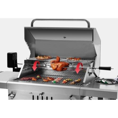 High quality 980mm length skewers and battery motor,bbq grill long skewer with 2 forks(prongs)