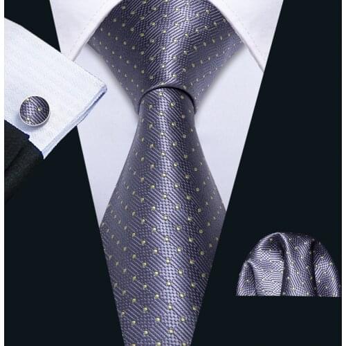 High Quality Gray Men Tie Wedding 100% Silk Necktie Hanky Set Barry.wang Fashion Designer Neck Tie for Men Gift Party GP-0054