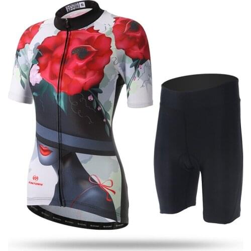 XINTOWN Rose Cycling Jersey Kit Womens Bike Bicycle Jerseys Tops and Shorts Sets
