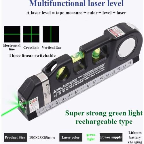 CUPBTNA Green Light Laser Level Vertical Horizontal 2 Lines Multifunction Rechargeable Aligner Bubble Balance Horizontal Ruler