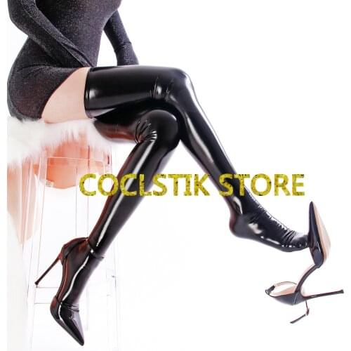 Women Sheer Sexy Stockings Latex Ammonia Top Thigh High Stockings Over The Knee Shiny Socks Anime Cosplay Accessory High Quality