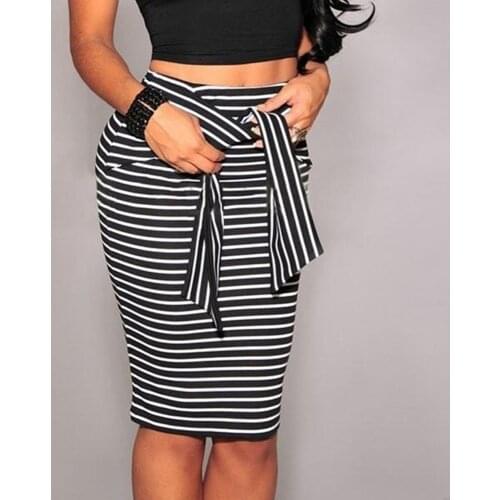 European and American Summer New Sexy Womens Dress Stripes High Waist Hip Bow Skirt