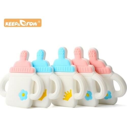 Keep&Grow 1pc Cartoon Milk Bottle Baby Teethers Food Grade BPA Free Silicone Chew Baby Teething Gift Toddler Toys