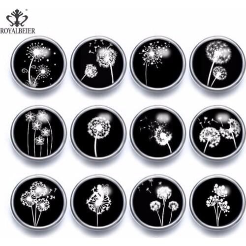 RoyalBeier 12PC/lot Flowers Pattern Snap Button 12mm Glass Snap DIY Buttons For Bangle&Bracelet Round Snap Jewelry For Women