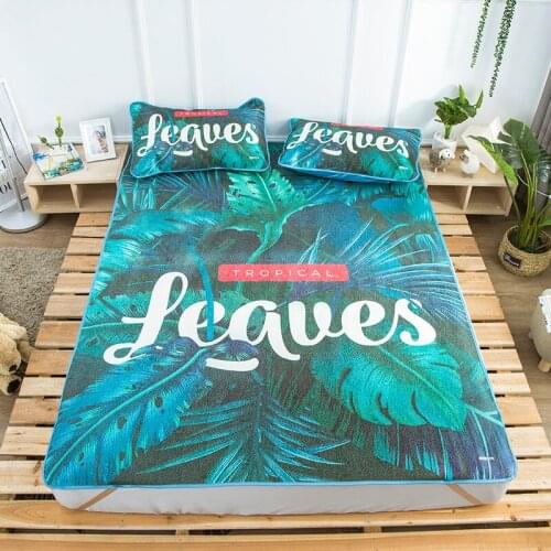 2/3-piece green leaves Printed Mattress Protector Summer Bed Mat Mattress Protector Summer Sleeping Mat Mattress Pad Protector