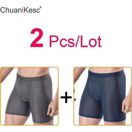 2 Pcs/Lot Mesh Sports Underpants Mens Boxer Pants Sexy And Breathable Running Underpants Lengthen To Prevent Leg Wea