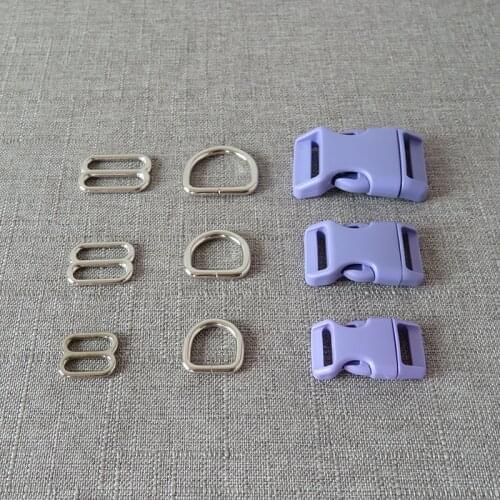 20Sets/Lot 15mm 20mm 25mm Plastic Buckle Metal D Ring Slider Straps Belt Loop For Pet Dog Collar Clasp Harness DIY Accessory