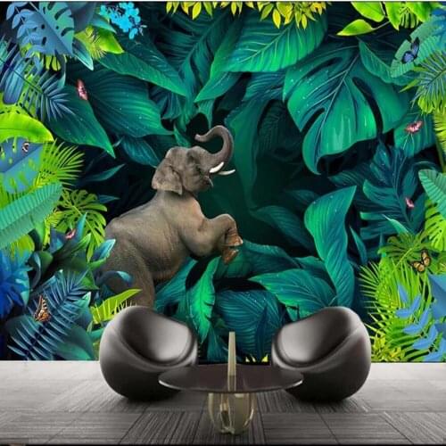 3D Tropical Wallpaper Murals for TV Background Home Wall Decor Rainforest Plant Leaves Elephant Wall Paper Roll Custom Any Size