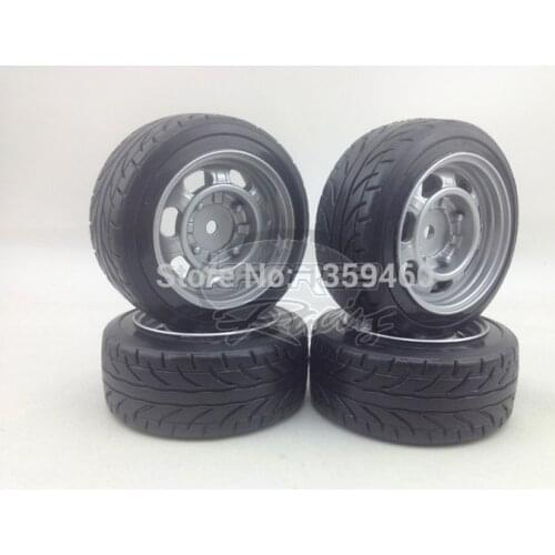 4pcs RC Hard Pattern Drift Tires Tyre Wheel Rim Classic2 6mm offset (Painting Silver) fits for 1:10 Drift Car
