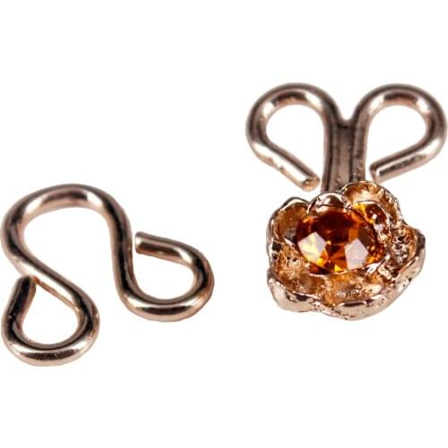 5set Gold Tone Flower Clear Crystal Hook Eyes Clasp Waist Extender Button Sew on Craft Cloth NK351