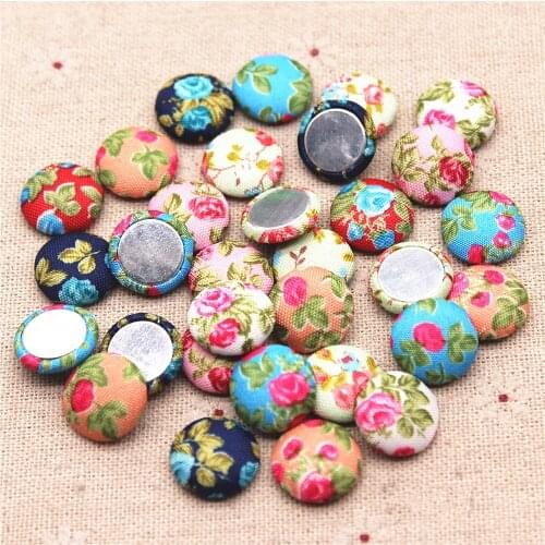 50pcs 12/15mm Cute Flower Fabric Covered Round Buttons Home Garden Flatback Cabochon Crafts Scrapbooking DIY