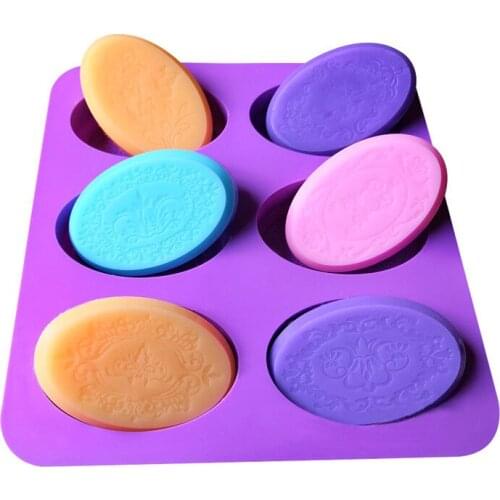 6 Cavities DIY Handmade Craft Oval Rectangular Shape Soap Mold Soap Making Cake Decorating Tools Silicone Cake Fondant Mould