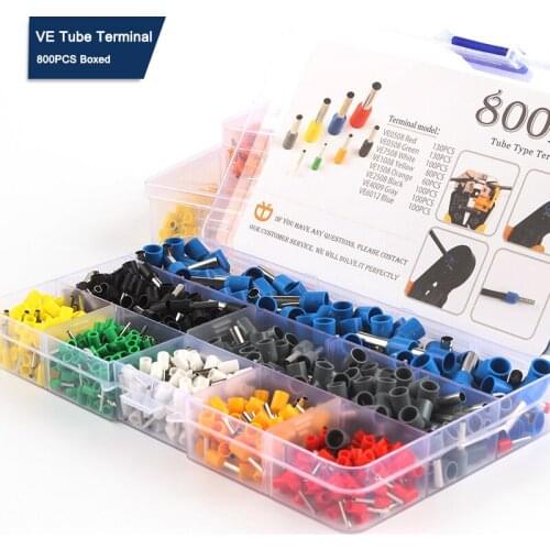 800PCS Boxed VE Tubular Wire Ferrules Insulated Crimp Terminals Kit for Electrical Cable Terminator Block Cord End Crimping Kit