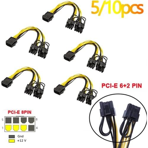 5/10pcs PCI-Express PCIE 8 Pin To Dual 8 (6+2) Pin VGA Graphic Video Card Adapter Power Supply Cable Pci-e Power Cable 20cm