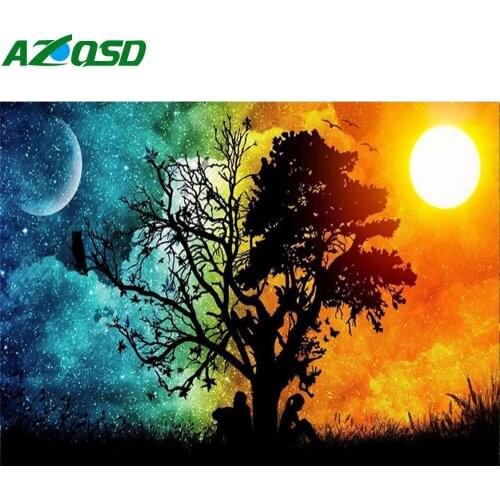 AZQSD Diamond Painting Night Tree Shell Mosaic Full Square Drill Home Decor Diamond Embroidery Sale Landscape Handmade Craft