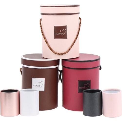 Bouquet Flowers Box Packaging Artificial Flower Arrangement Stand Vase Home Wedding Party Table Decor Round Gifts Boxes with Lid