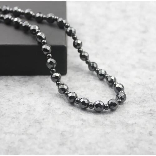 Shiny Magnetic Hematite Faced Beads Necklace 8mm with Small Round Beads Handmade Jewelry Healthy Power Necklace