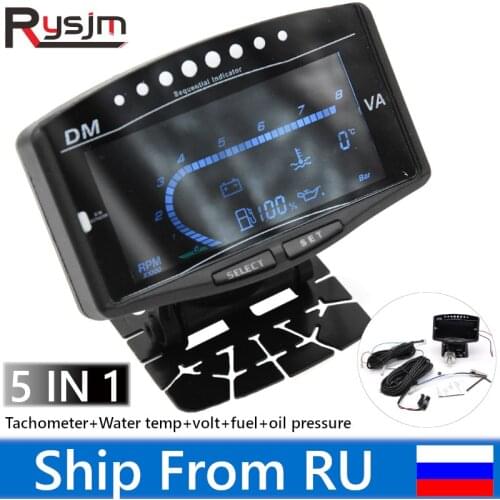 New 5 In 1 Alarm Gauge Car Truck Digital LCD Tachometer+Water Tempe +Voltmeter+Fuel Gauge+ oil pressure with sensor 12V 24V