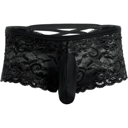 Men Sissy Panties Sexy Lingerie Gay Lace Penis Sheath Pouch Underwear Sex Criss-cross Back Boxer Shorts Briefs Hombre Underpants