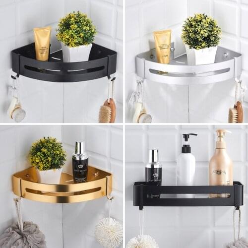 Hole-Punched Bathroom Rack Bathroom Toilet Corner Toilet Alumimum Black Tripod Bathroom Hook Unit