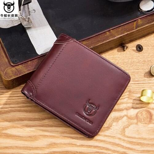 Classic Business Men Short Folding Wallet Real Cowhide Leather RFID Purse Photo Passport Card Holder Money Clips Portefeuille