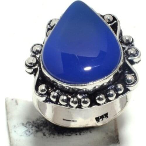 Blue Chalcedony Ring Silver Overlay over Copper , Size: 7.25, FRR0242