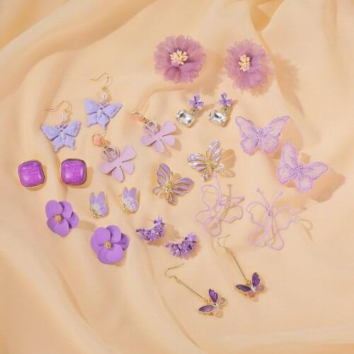 Korean earrings 2020 purple elegant minimalist butterfly earings harajuku chain trendy kolczyki dlugie aesthetic crystal bisuter