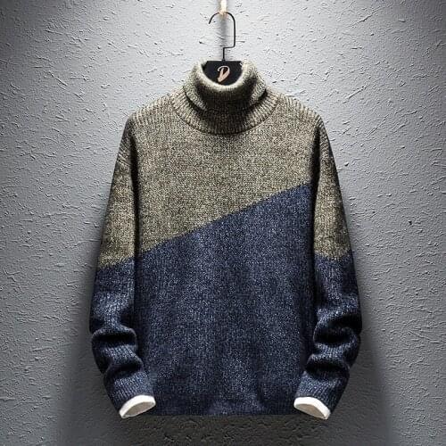 Korean Men Turtleneck Sweater Thick Warm Men Sweaters Wool Mens High Neck Pullover Casual Male Sweter Pull Homme Black KK3193