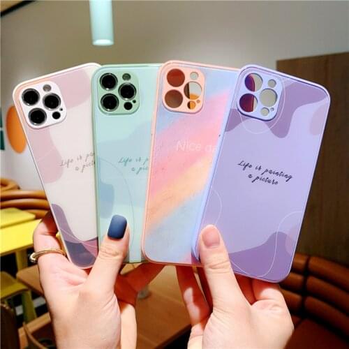 Pretty glass case For iPhone 12 Pro Max 11 Pro Max XS XR Morandi color camera lens protect Cover For iPhone SE 2020 8 7 Plus