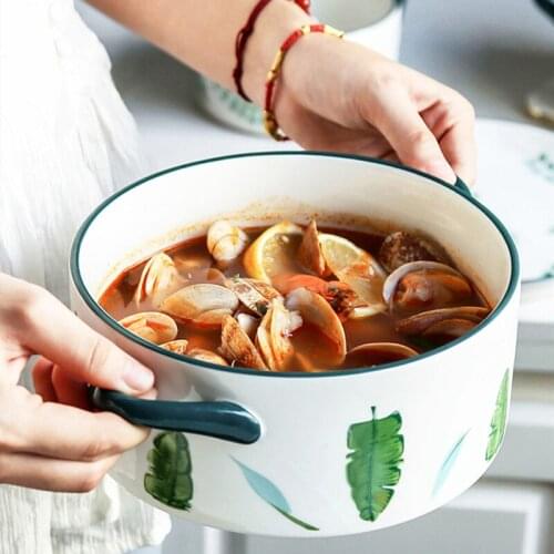 Creative net red binaural plate ins western food soup plate deep dish household dish ceramic bowl fruit salad plate tableware