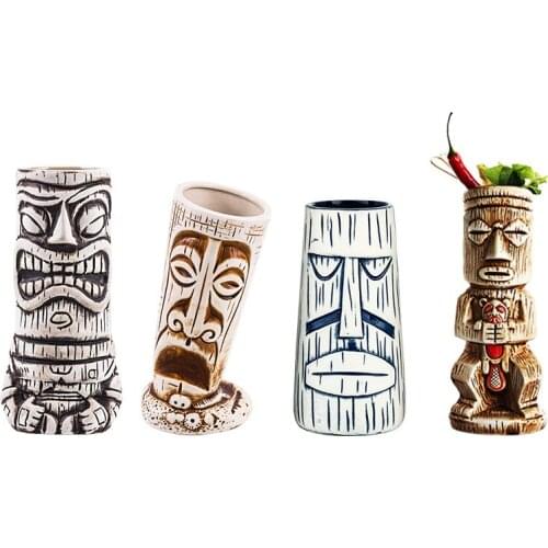 Tiki Mug,Cocktail Mugs Hawaii Tiki Mugs Cocktail Cup Beer Beverage Mug Wine Mug Ceramic Crafts Drinkware Bar for Mai Tai, Punch
