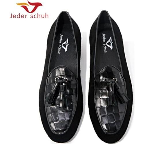 Men Loafers Stitching Leather Leather Loafer Tassels Design Collocation Wedding And Party Shoes
