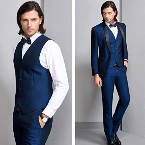 Mens Shawl Lapel 3-Pieces Suit Slim Fit One Button Suit Blazer Jacket Pants Tux Vest mens Suits with Pants terno masculino