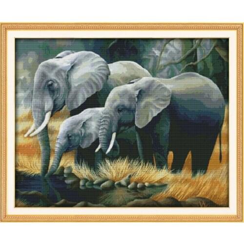 Joy Sunday The Family Of Elephants Chinese Cross Stitch Kits Ecological Cotton Stamped 11CT DIY Gift Wedding Decoration For Home