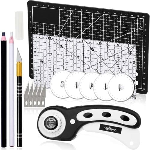 KAOBUY 16Pcs Rotary Cutter Set Fabric Rotary Cutter Carving Knife Patchwork Ruler A4 Cutting Mat For Leather Cutting Tool