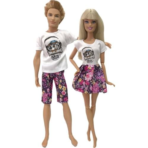 NK 2 Pcs /Set New Daily Casual Couple Doll Dress For Barbie Doll Accessories Boy Girl Clothes Gift Toy For Ken Doll 05A 9X