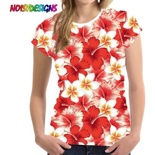 NOISYDESIGNS Red Hibiscus Plumeria Pattern Prints T-shirts Women Summer 2021 Tees Shirts For Woman Tshirts Loose Crew Neck Tops