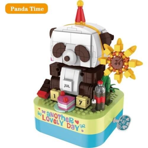 The New Clockwork Music Box Series Bricks Toys Panda At Leisure Afternoon Tea Model MOC Building Blocks Kit Creator Kids Gifts