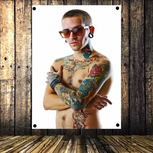 Shaving Barber Hair Salon Tattoo Poster Four-hole Banner Flag Tapestry Wall Hanging Canvas Print Art Barber Shop Decoration