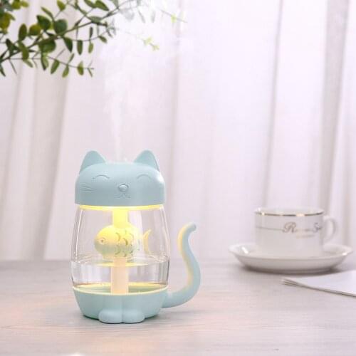 Portable Cat Air Humidifier 350mL Aromatherapy Essential Oil Diffuser 3 in 1USB Night And Fan 7 Color Breathing Light