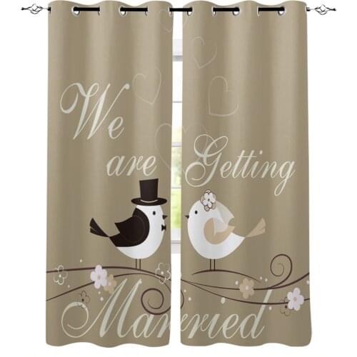 Bird Love We Are Getting Married Curtains For Bedroom Living Room Modern Kitchen Windows Curtain Home Decoration Drapes