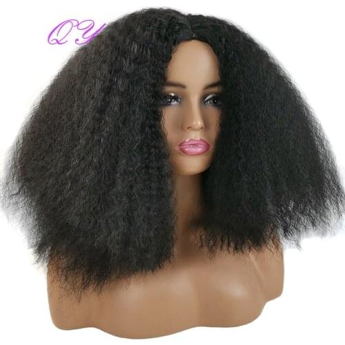 QY Synthetic Hair Afro Kinky Curly Wig Black Natural Wigs For Women Short Afro Curly Full Wig Woman Middle Part
