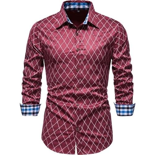 Mens Vintage Plaid Long Sleeve Shirts Hipster Slim Fit Button Up Shirt Men Business Social Chemise Homme Casual Men Clothing XXL