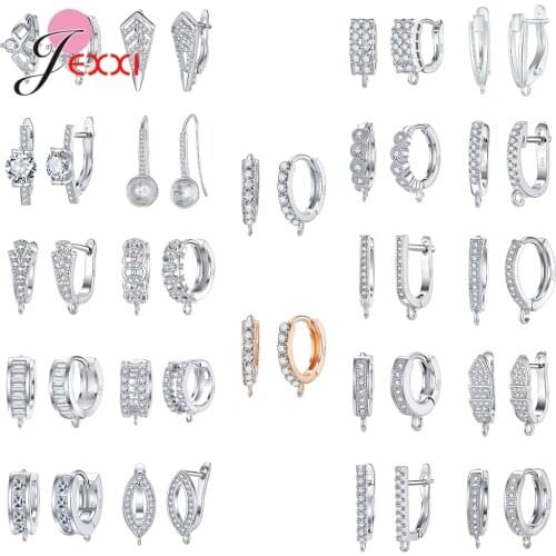 Geometric Pattern Fine 925 Sterling Silver Rhinestone Hook Ear Wire DIY Hoop Earring Findings Components Accessories for Women