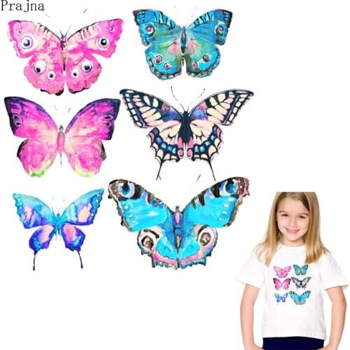 Prajna Butterfly Patch Iron On Transfer Thermal Sticker Vinyl Heat Transfer Patches For Clothes PVC Applique DIY Stripe Washable