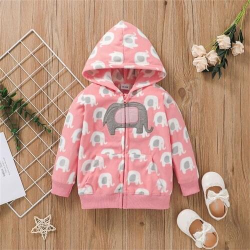 Elephant print Long Sleeve Cartoon Hoodie Sweatshirts Pullover Coat Zipper Sweater Infant Baby Girls winter clothing 2021