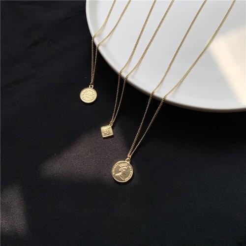 Vintage Carved Gold Coin Necklace for Women Bohemian Round Coins Pendant Necklaces Boho Jewelry Statement Necklaces